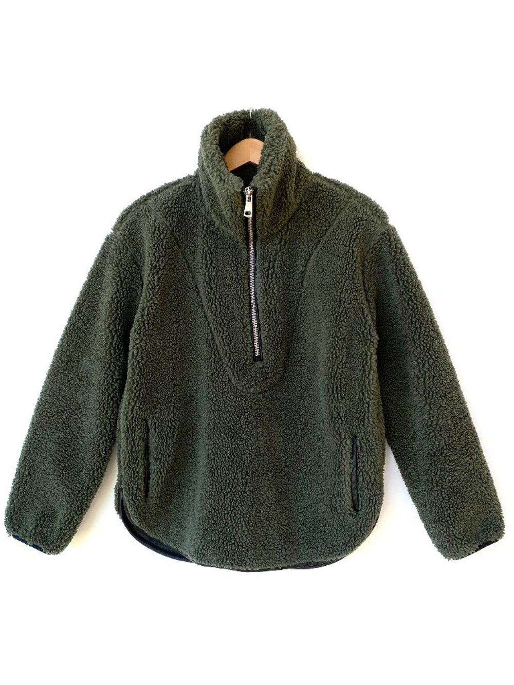 Abercrombie & Fitch Sherpa Fleece Half Zip Pullover XS Olive Green